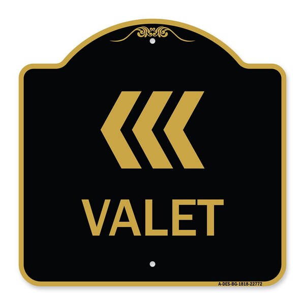 Designer Series Sign-Valet Left Arrow, Black & Gold Aluminum Sign, 18" x 18", BG-1818-22772